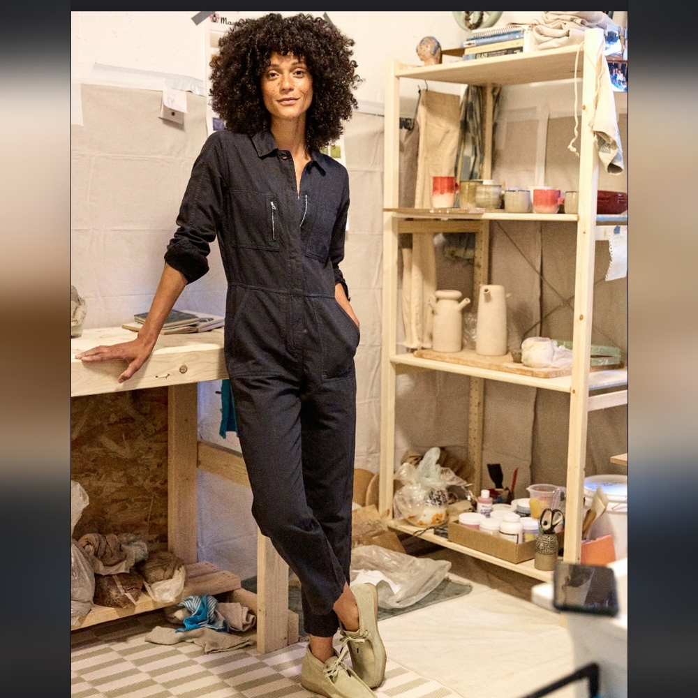 Outerknown Station ZipUp Longsleeve Straight Leg Jumpsuit Orgcotton Linen S $178